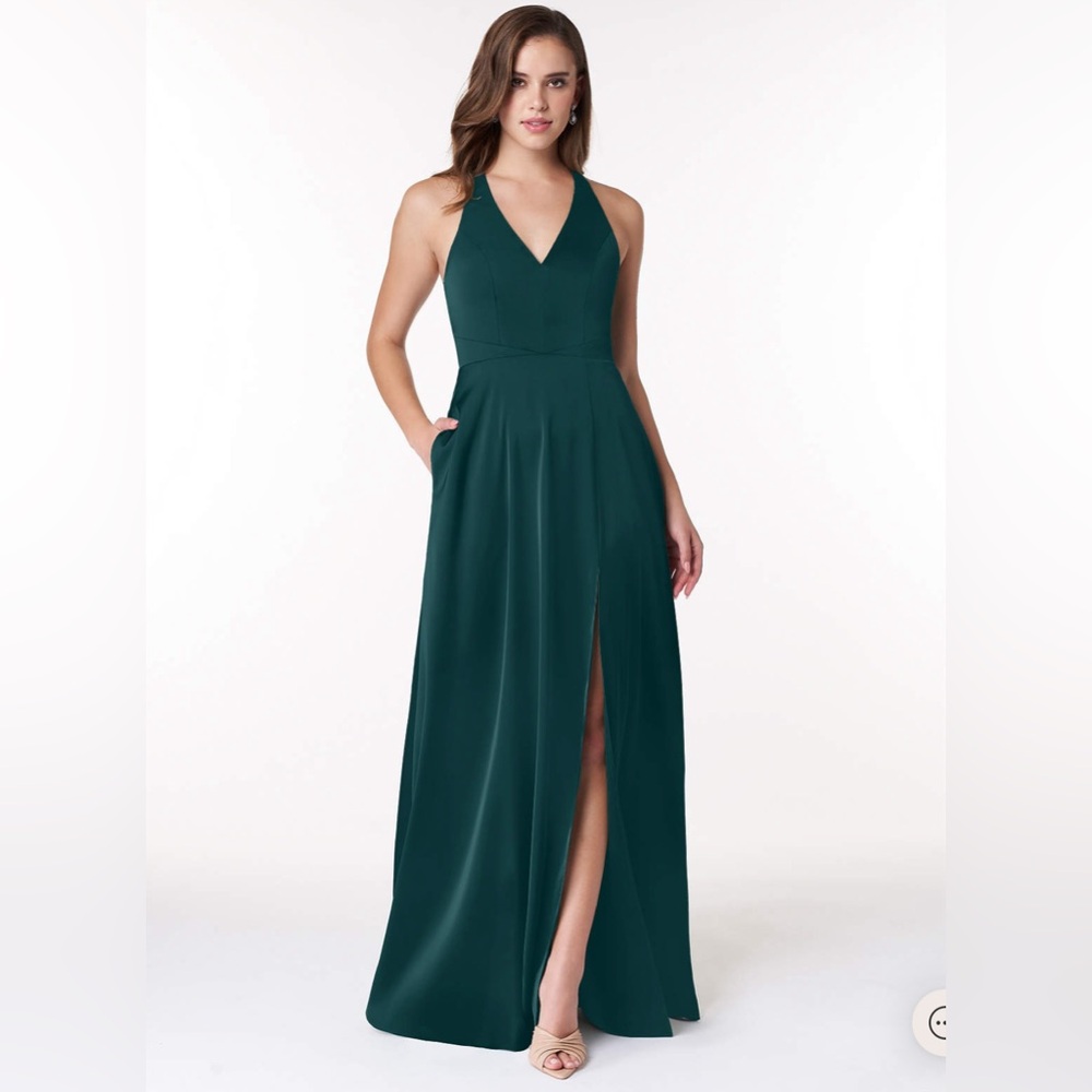 Azazie Ceria Pine Green Halter V-Neck Bridesmaid Dress
